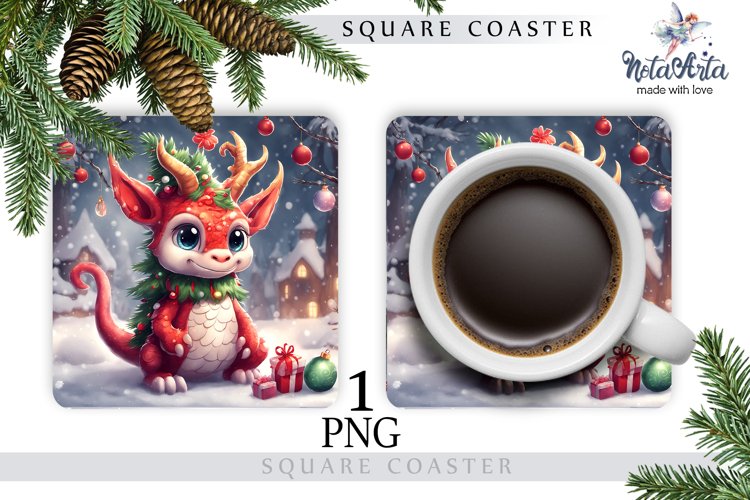 Mug coaster with dragon for Christmas