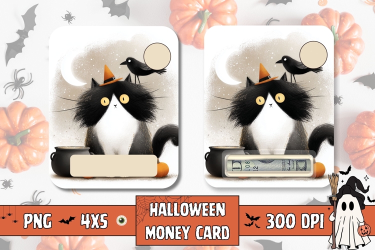 Cartoon Cat Money Card, Printable Halloween Money Card