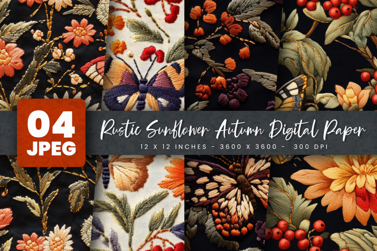 Rustic Sunflower Autumn Digital Paper