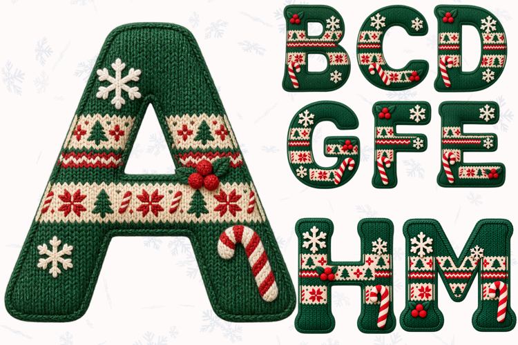 Christmas Knitted Alphabet PNG