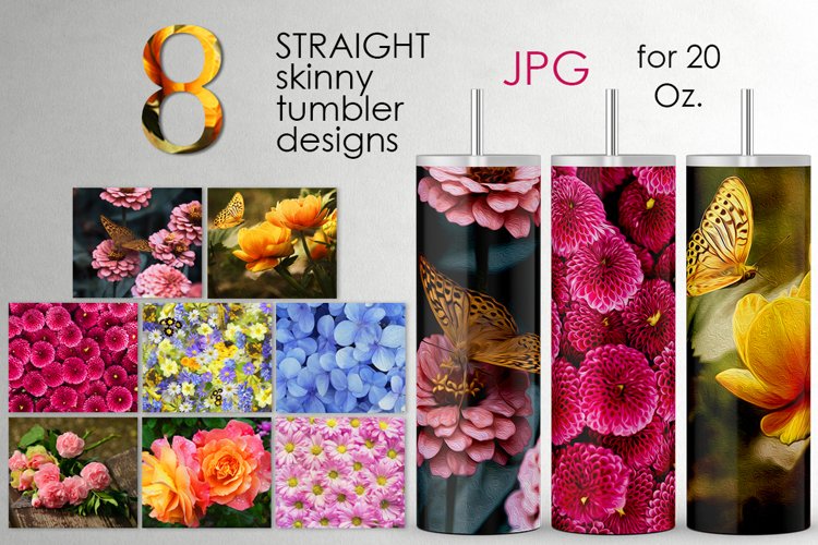 Oil paint flower Skinny tumbler design | Sublimation bundle example image 1