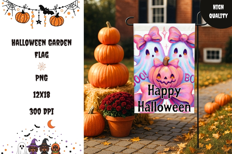 Cartoon Ghosts Garden Flag, Halloween Garden Flag Template