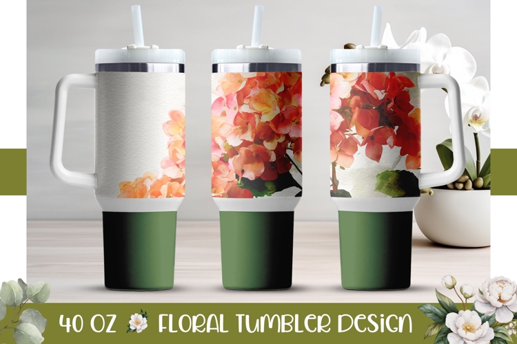Green Tumbler Wrap Design, Hydrangea 40 Oz Tumbler PNG