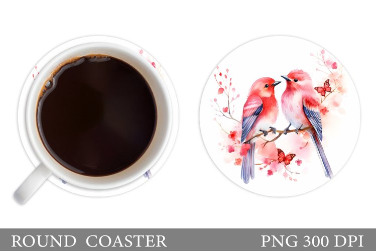 Valentines Birds Coaster. Cute Birds Coaster Sublimation