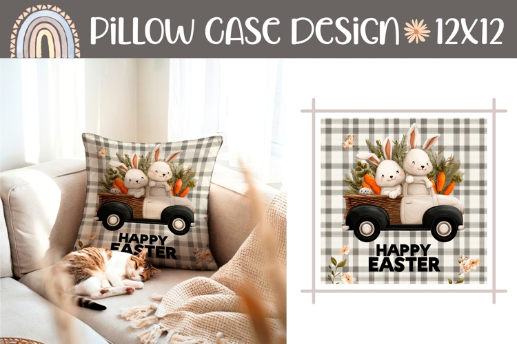Happy Easter Pillow Design, Easter Truck Pillow Sublimation