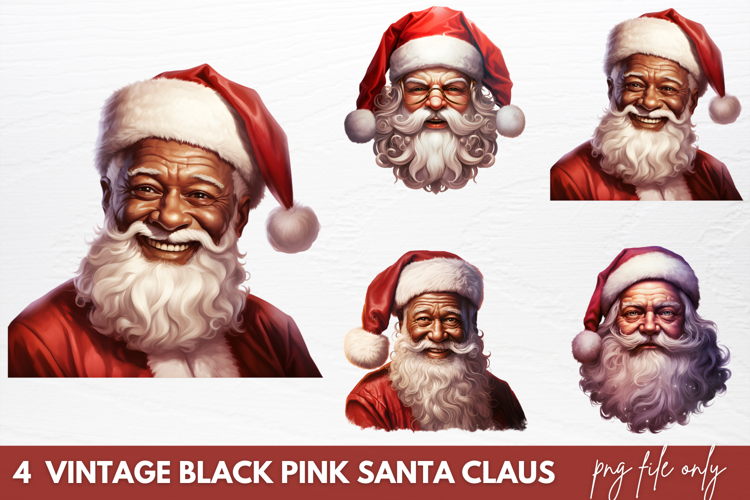 Vintage Black Pink Santa Claus Sublimation PNG
