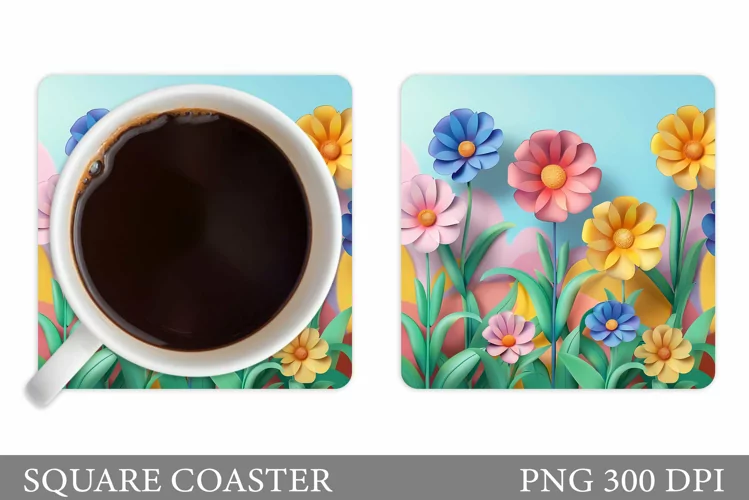 Flowers Coaster Design. 3D Flowers Coaster Sublimation