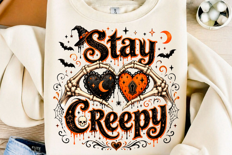 Stay Creepy Skeleton Heart Hands PNG