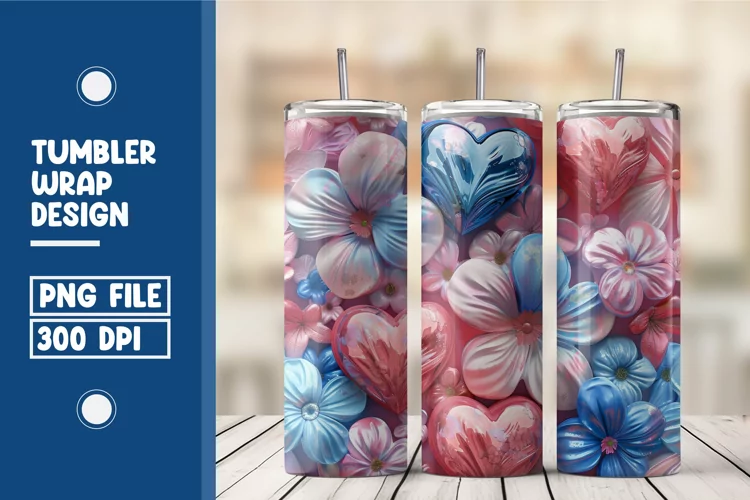 Heart Flower Tumbler Wrap Design