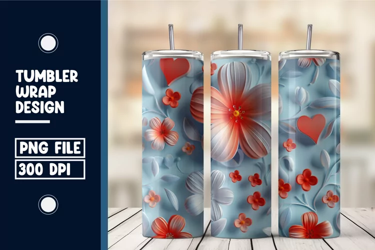 Heart Flower Tumbler Wrap Design
