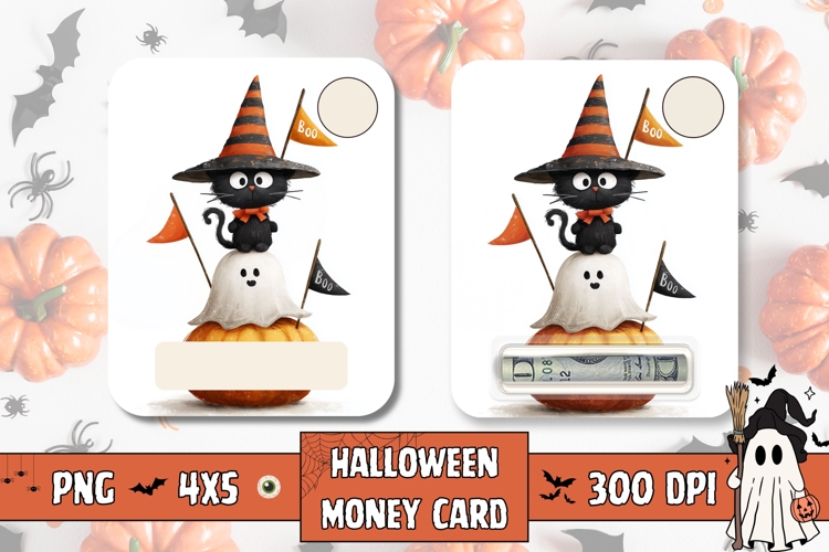 Cartoon Halloween Black Cat Money Card, Halloween Gift Card