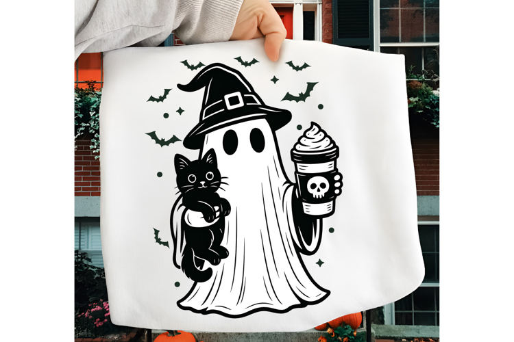 Pumpkin Spice Ghost PNG, Halloween Cat Clipart, Halloween