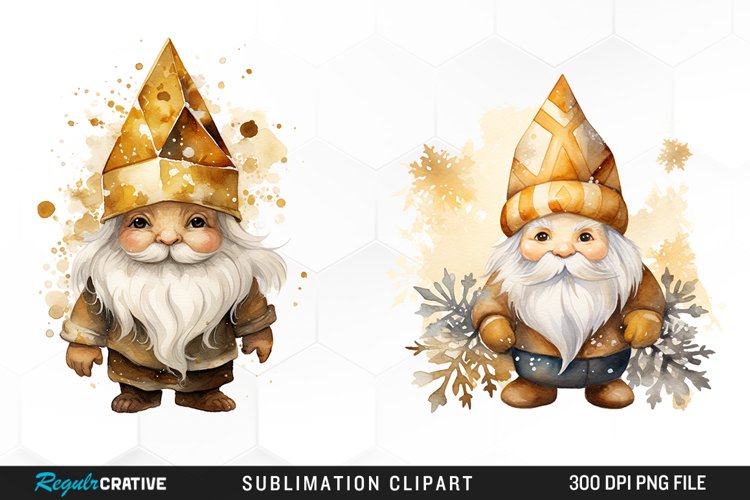 Gold Snowflake Gnome Clipart Design example image 1