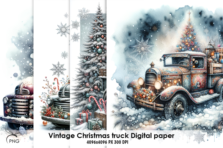 Christmas truck digital paper, background clipart