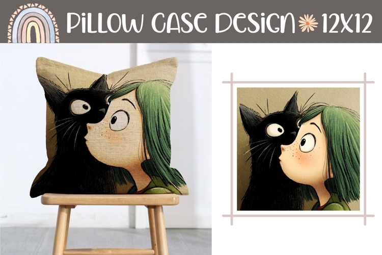 Cartoon Girl Pillow Sublimation, Kawaii Pillow Template
