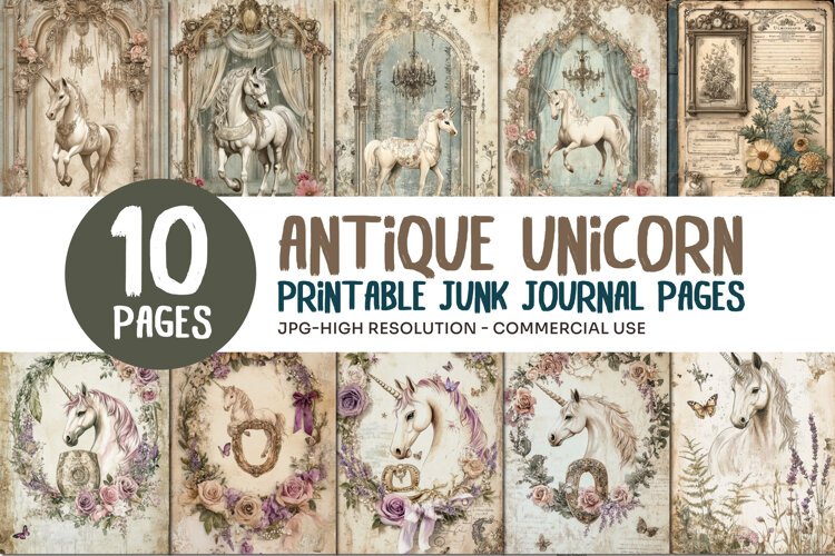 Antique Unicorn Junk Journal Pages example image 1