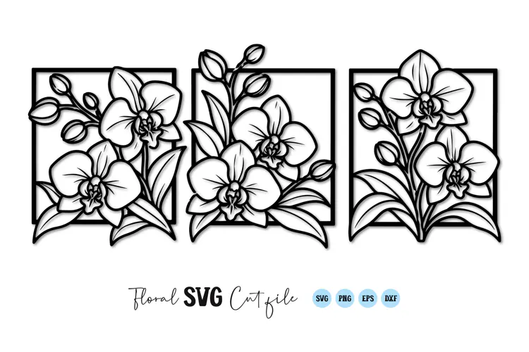 Orchid Floral Frame SVG PNG