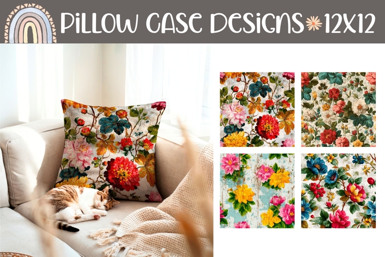 Vintage Flowers Pillow Case Designs, Cartoon Pillow PNG