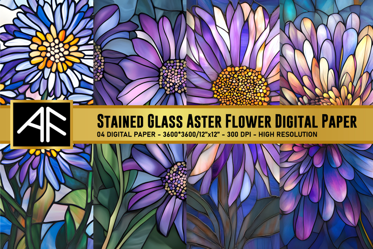 Stained Glass Aster Flower Digital Paper