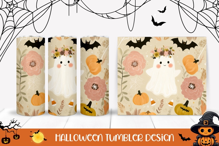 Floral Ghost Tumbler, Halloween Tumbler Sublimation