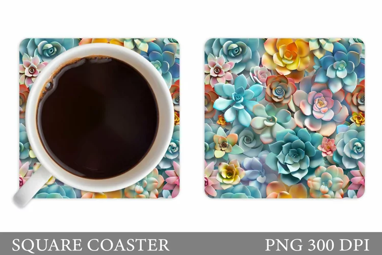 Succulents Coaster Design. Flowers Coaster Sublimation