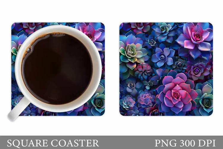 Succulents Coaster Sublimation. Plants Coaster Design