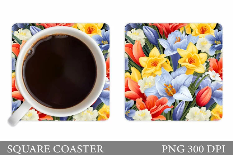 Flowers Square Coaster Sublimation. Flowers Coaster Design