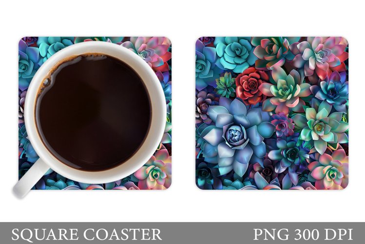 Succulents Coaster Sublimation. Flowers Coaster Design
