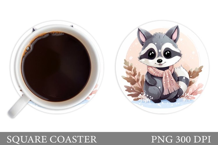 Winter Raccoon Coaster Design. Raccoon Coaster Sublimation example image 1