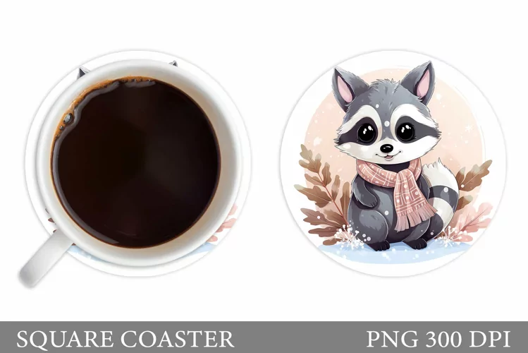Winter Raccoon Coaster Design. Raccoon Coaster Sublimation