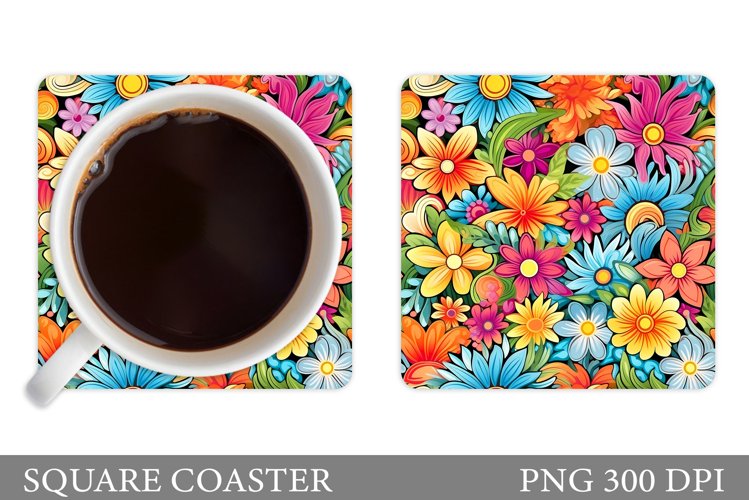 Flowers Coaster Sublimation. Summer Coaster Design