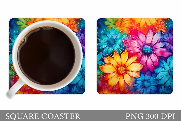 Flowers Coaster Design. Floral Coaster Sublimation