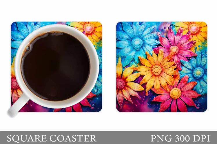 Colorful Flowers Coaster Design. Flowers Coaster Sublimation