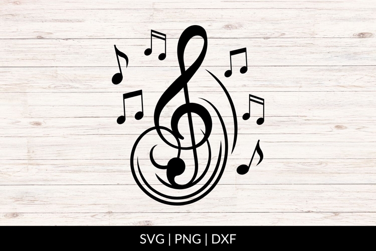Hand Drawn Treble Clef With Music Notes SVG