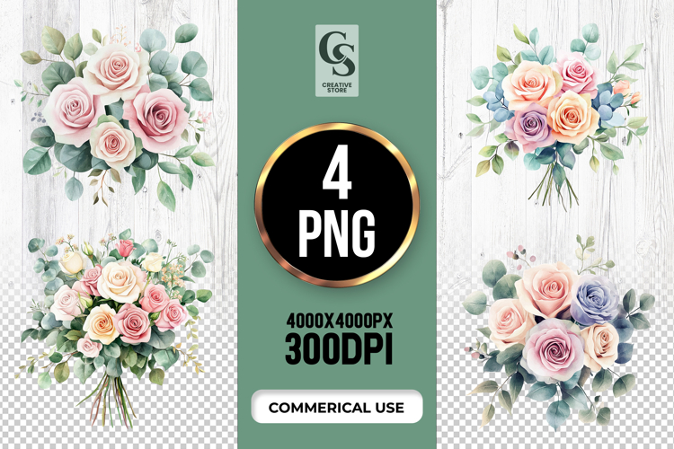 Pastel Rose Bouquet Clipart Sublimation PNG