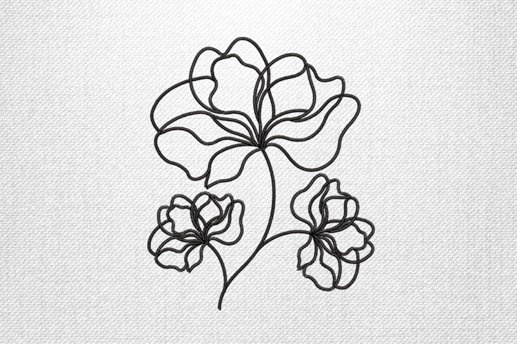 Elegant Black Line Floral Embroidery Design