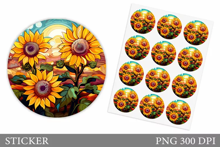 Sunflowers Sticker Design. Flowers Sticker Template