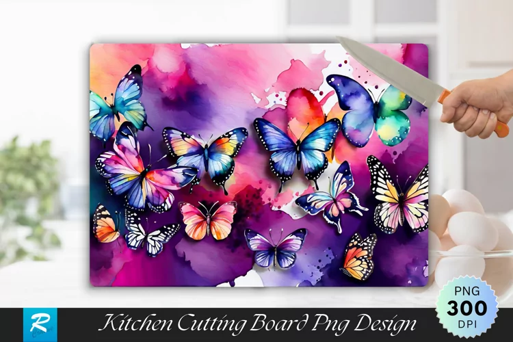 Watercolor Butterflies Cutting Board Sublimation Design