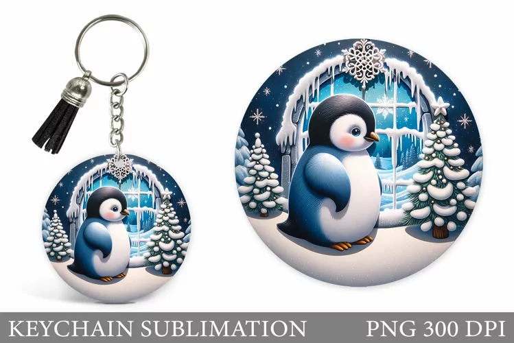 Cute Christmas Penguin. Christmas Keychain Sublimation
