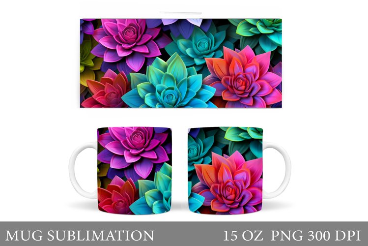 Succulents Mug Design. 3D Flowers Mug Sublimation