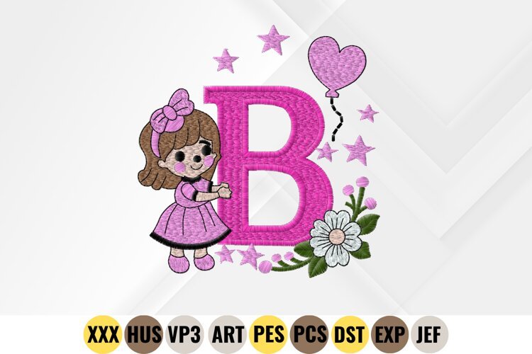 Letter B Girl Machine Embroidery Design example image 1