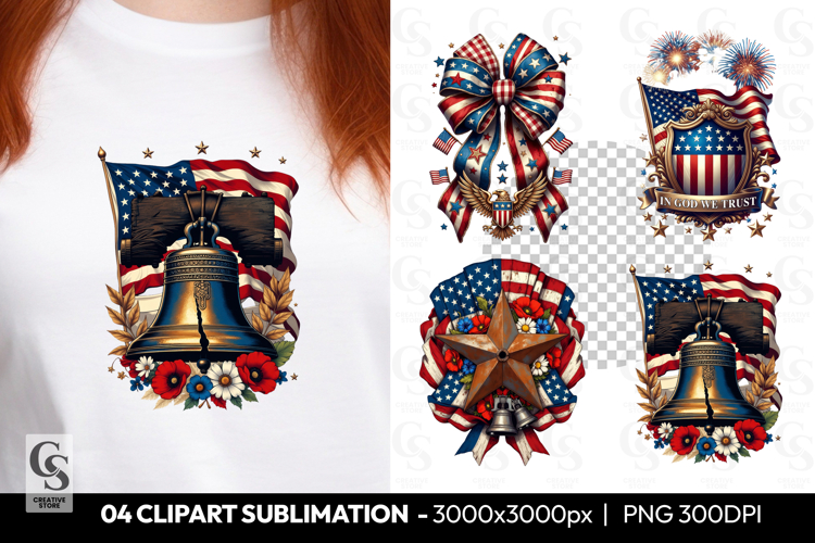 Patriotic USA Clipart PNG Fourth of July Sublimation