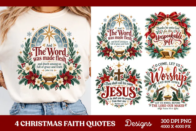 4 Christian Christmas PNG Designs, 4 Bible Verse Christmas P