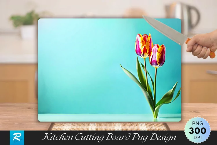 Vibrant Tulip Blossoms Posing Cutting Board PNG Design