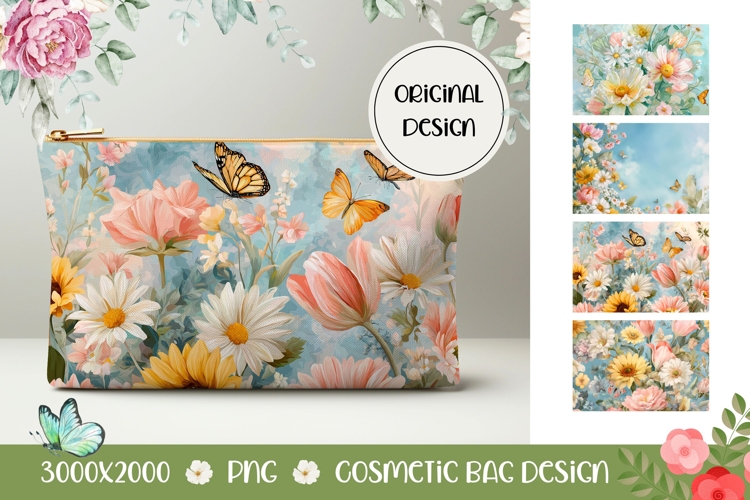 Wildflowers Cosmetic Bag, Floral Cosmetic Bag PNG