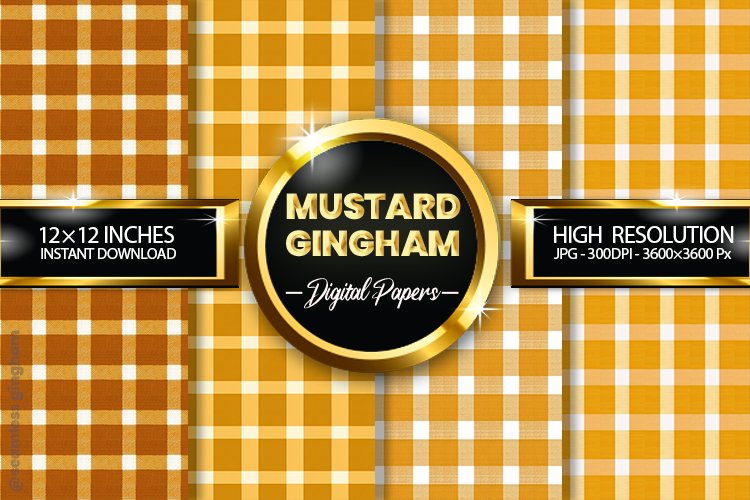 Mustard Gingham Digital Papers 04 Variations