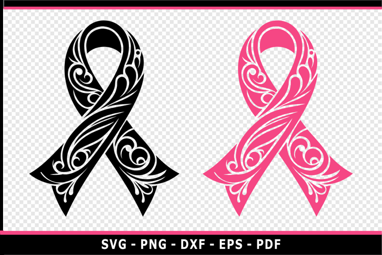 Flourish black and pink breast cancer ribbon awareness SVG