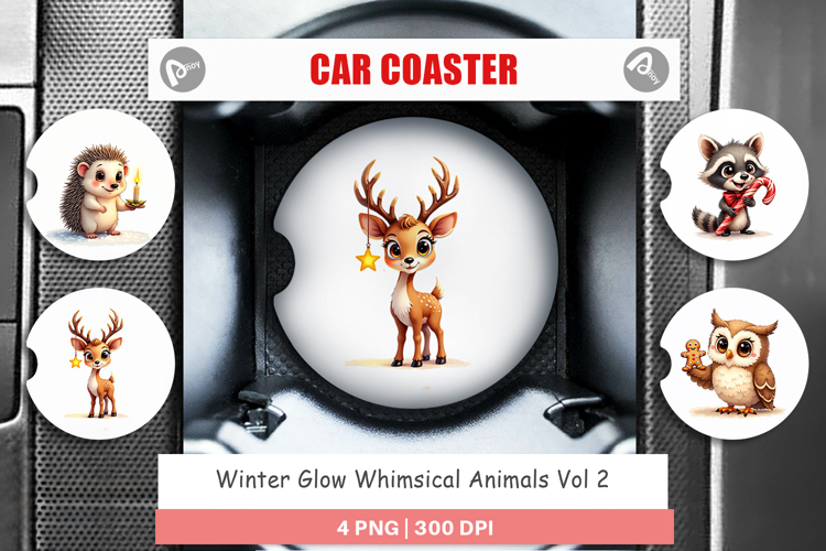 Winter Glow Whimsical Car Coaster