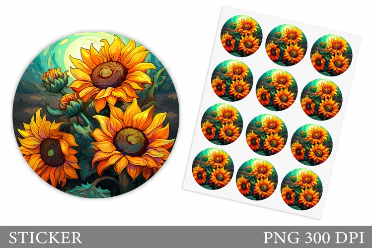Sunflowers Sticker Design. Summer Sticker Template