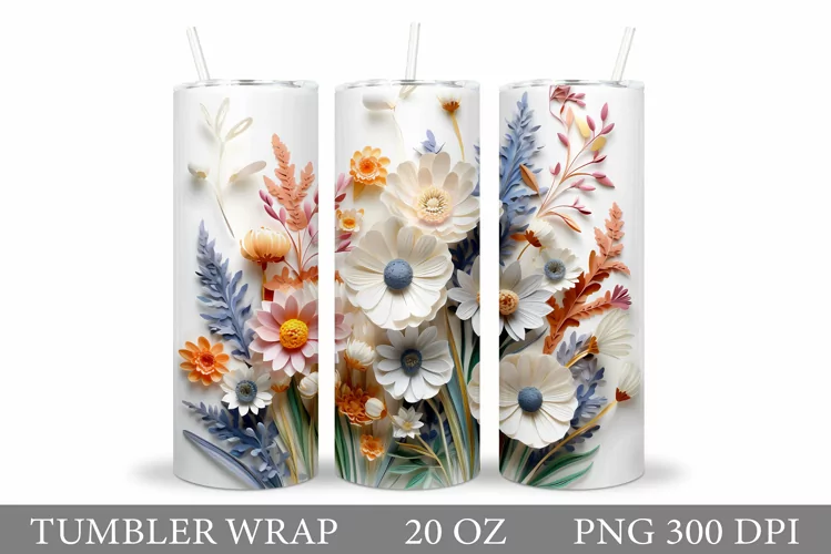 3D Flowers Tumbler Design. Flowers Tumbler Wrap Sublimation
